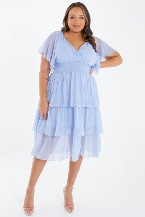 Plus Size Chiffon Glitter Tiered Dress
