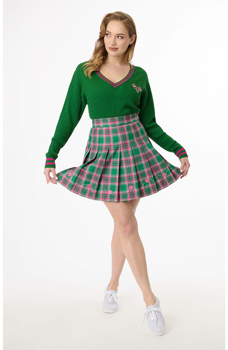 Smak Parlour Pleated Mini Skirt, Alternate, color, Green Plaid