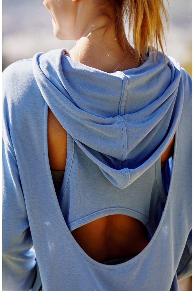 Free People FP Movement Back Into It Cutout Hoodie, Alternate, color, SKY