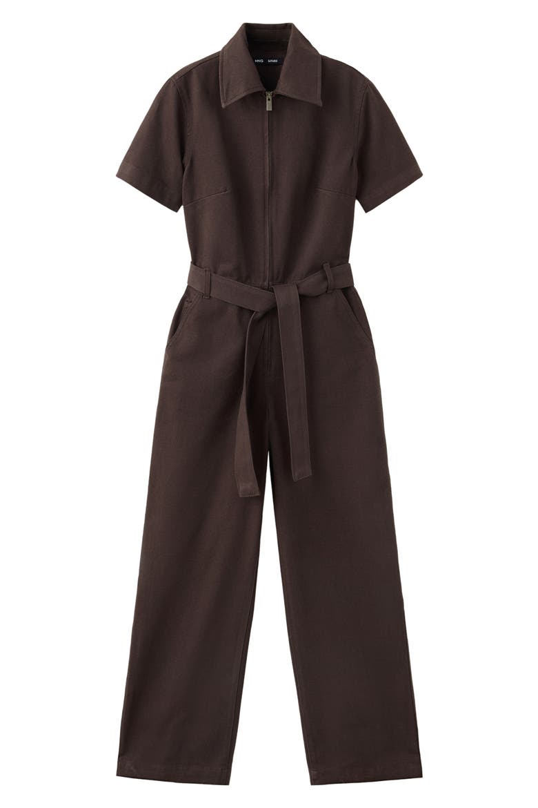 Tie Waist Denim Jumpsuit, Main, color, CHOCOLATE