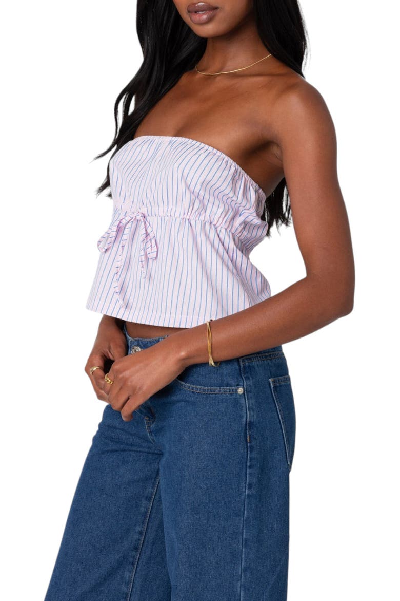 Augusta Pinstripe Strapless Peplum Crop Top, Alternate, color, LIGHT-PINK