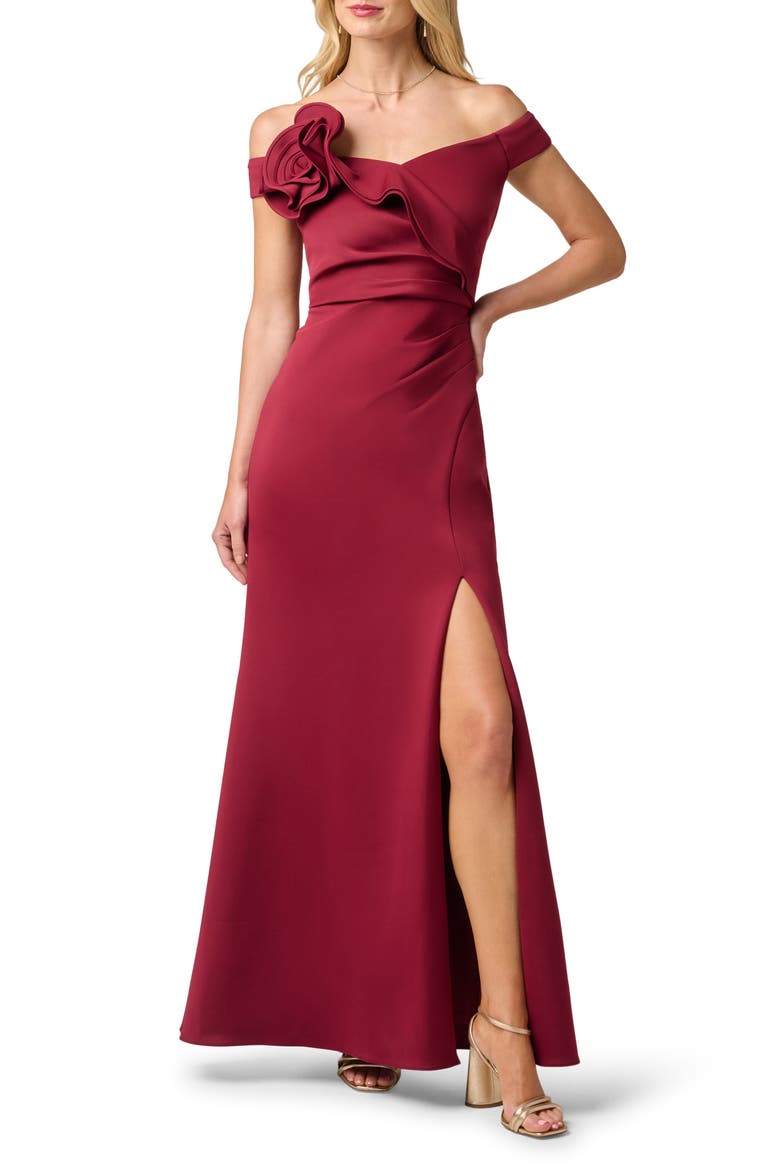 Off the Shoulder Scuba Gown, Main, color, CRIMSON HAZE