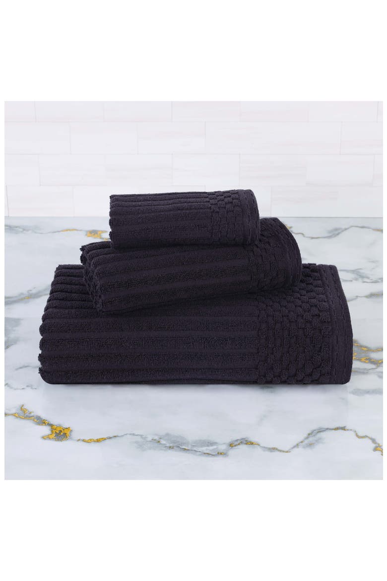Soho 3-Piece Rib Cotton Bath Towel Set, Alternate, color, BLACK
