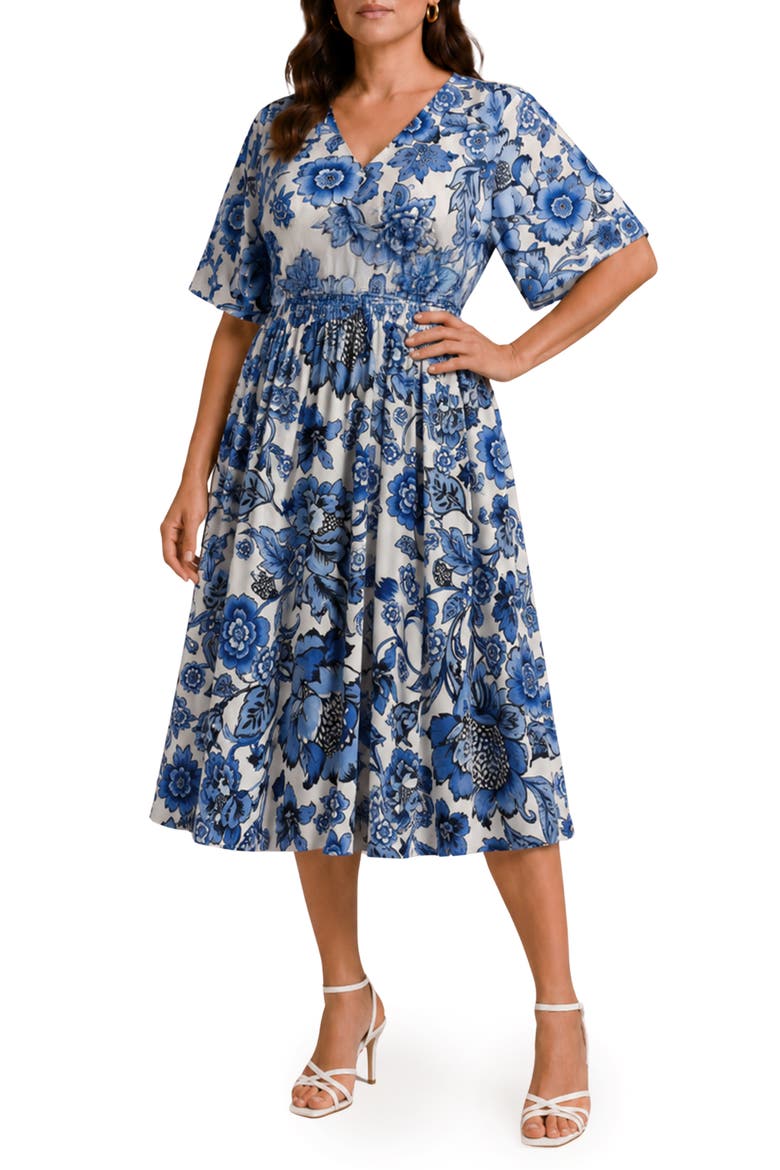 Print Short Sleeve Maxi Dress, Main, color, PICASSO BLUE