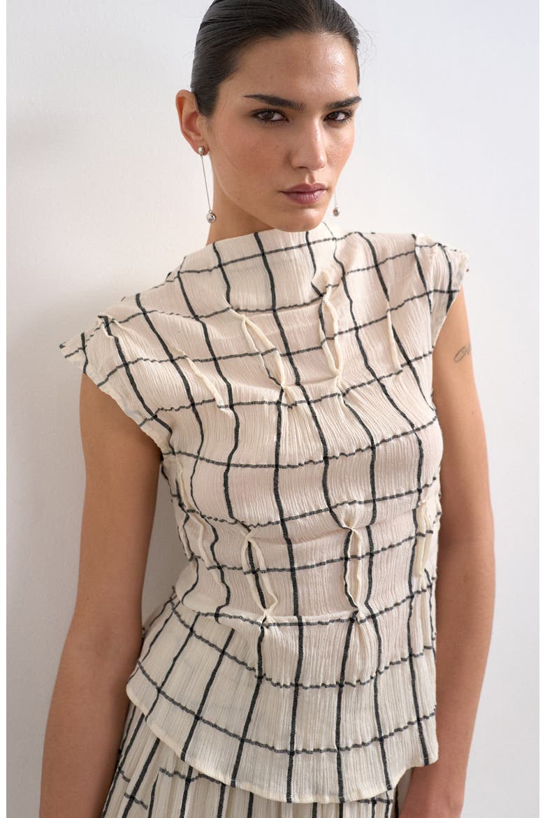 Pintuck Crinkle Funnel Neck Top, Main, color, STONE