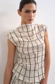 Topshop Pintuck Crinkle Funnel Neck Top