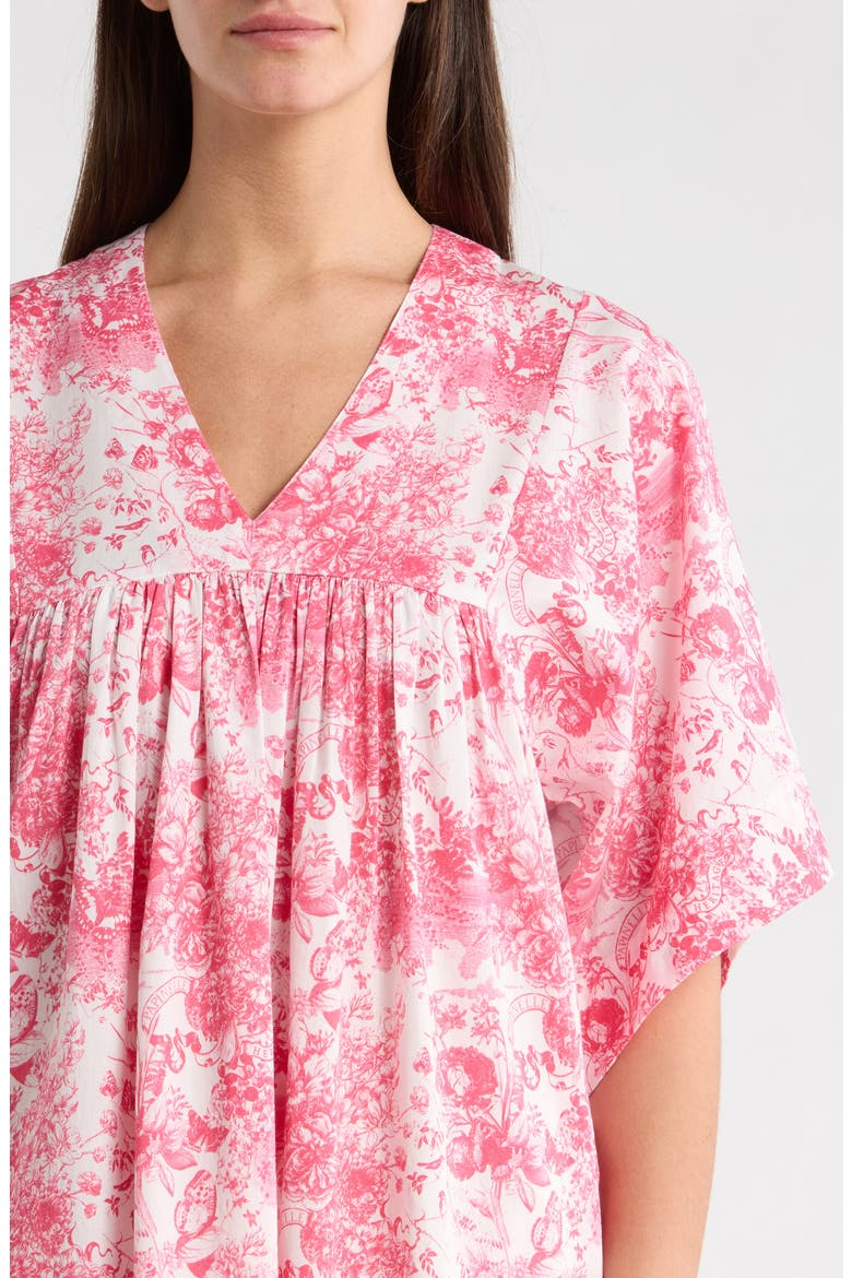 Toile de Jouy Caftan Nightgown, Alternate, color, PINK LEMONADE