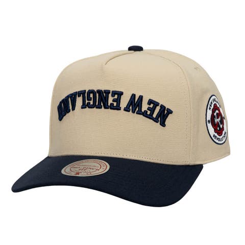 Men's Mitchell & Ness  Cream/Navy New England Revolution Upside Down Pro Pinch Snapback Hat