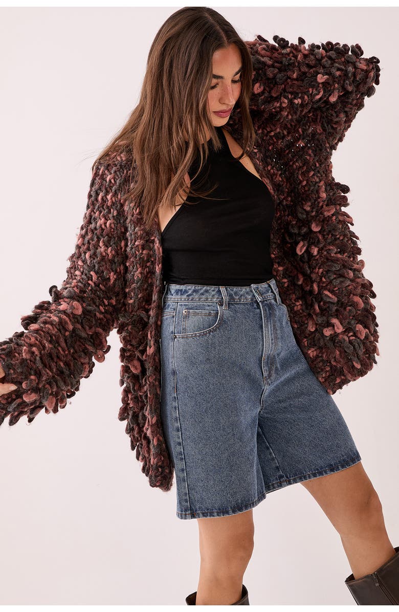 NASTY GAL Extreme Loopy Cardigan, Alternate, color, Pink