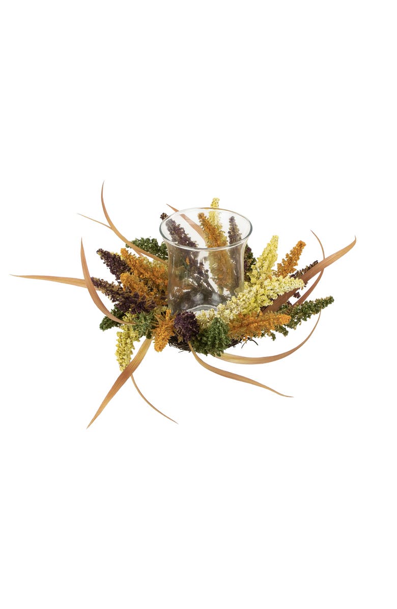 Northlight Autumn Harvest Pillar Candle Holder with Artificial Fall Foliage - 18" x 6", Main, color, 