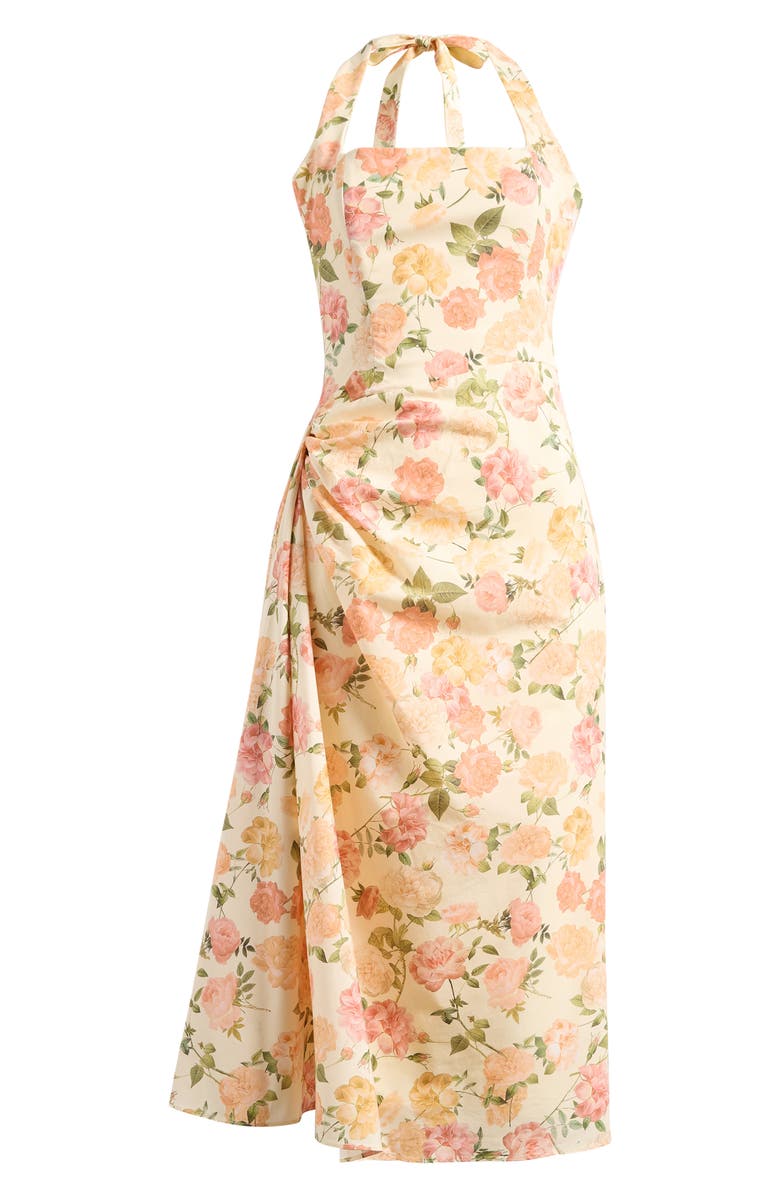 HOUSE OF CB Tallulah Rose Print Halter Midi Dress, Alternate, color, Warm Rose Print
