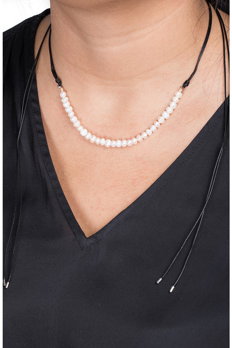 Faux Pearl Leather Wrap Choker Necklace, Alternate, color, BLACK