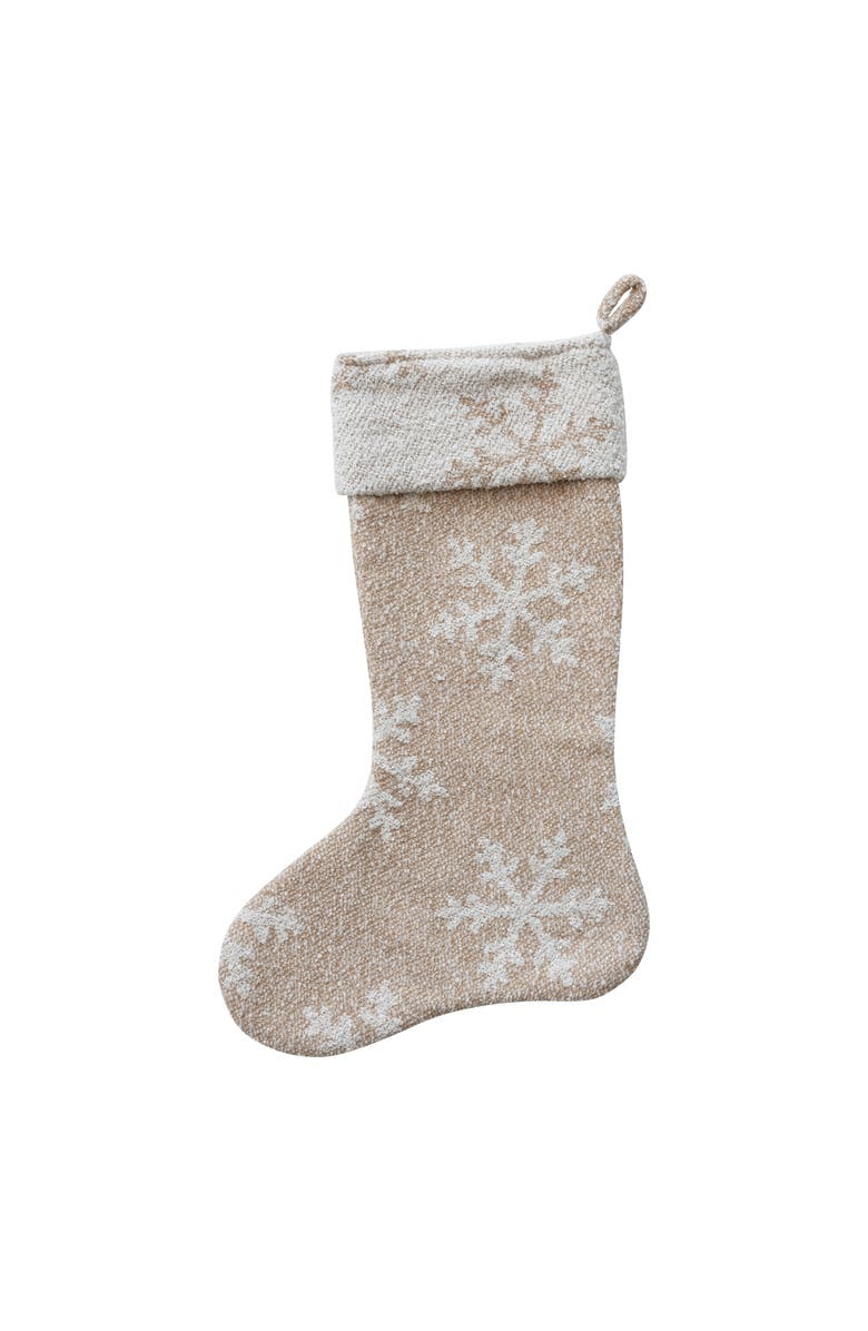 Storied Home Woven Fabric Jacquard Stocking with Snowflake Pattern, Beige and Natural, Main, color, 