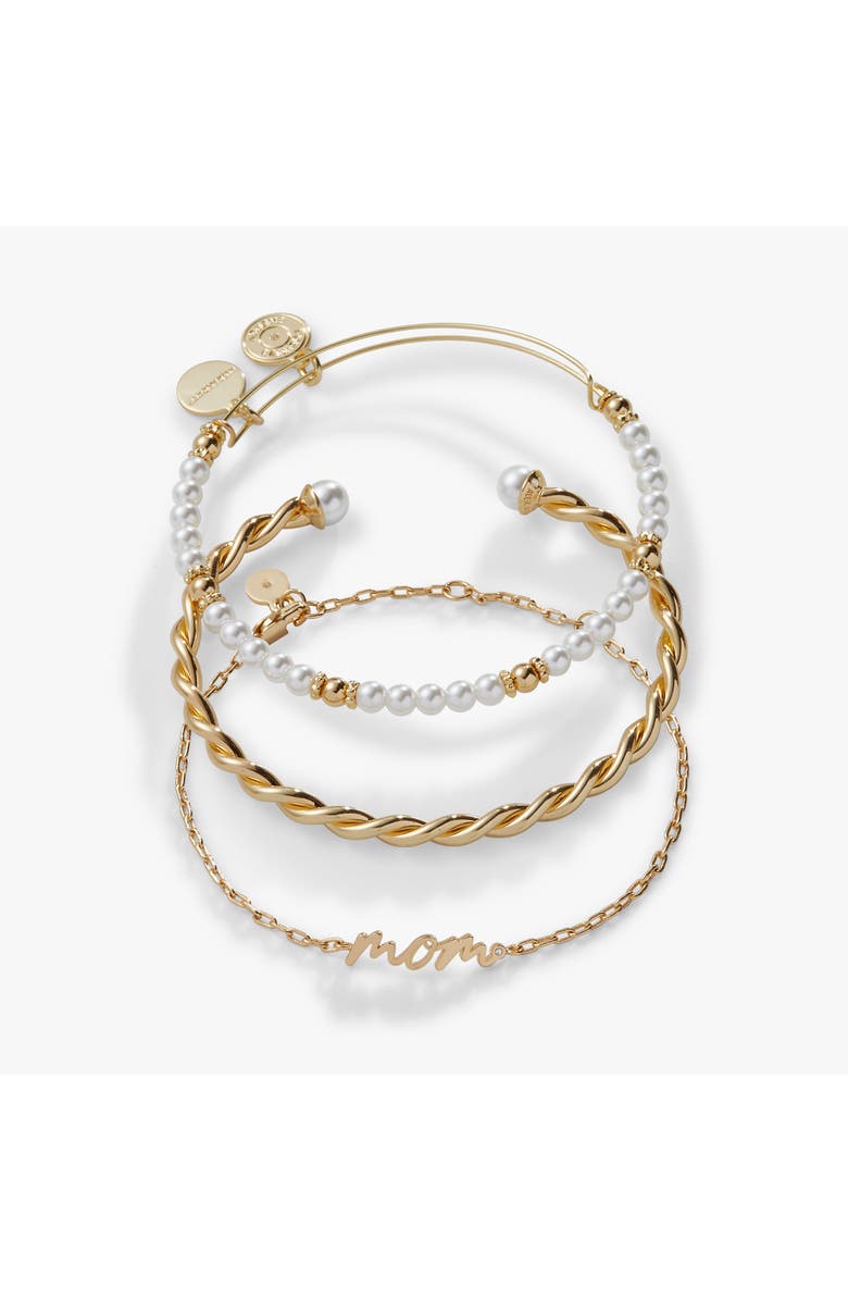 Alex and Ani Mom Script Bracelet, Set of 3, Main, color, Gold