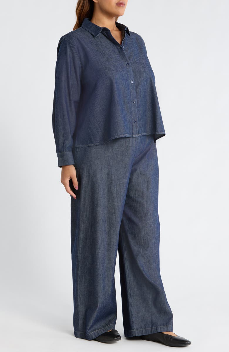 Eileen Fisher Button Front Denim Shirt, Alternate, color, Dark Indigo