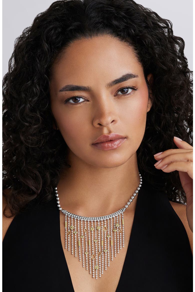 Two-Tone Caviar Multi-Strand Necklace, Alternate, color, SILVER