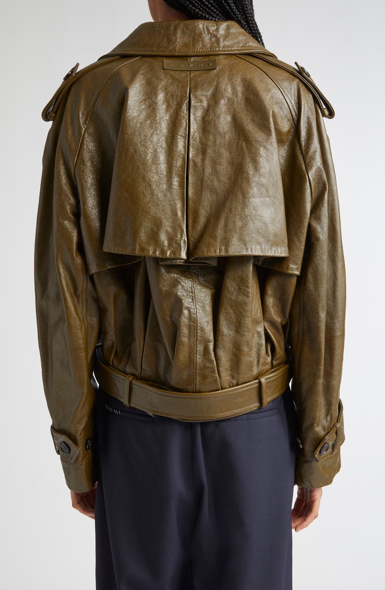 Marni Leather Crop Trench Coat, Alternate, color, 00V58 Deep Sage