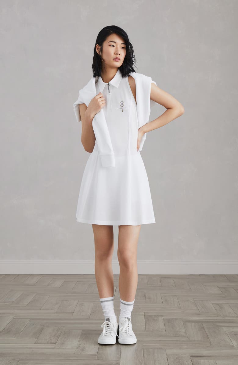 Brunello Cucinelli Stretch cotton piqué dress with shiny zipper pull and tennis logo, Alternate, color,