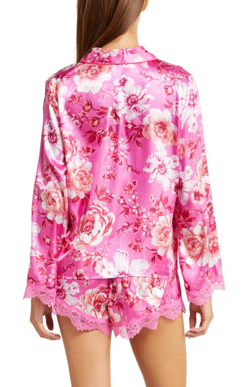 In Bloom By Jonquil My Valentine Floral Lace Trim Satin Short Pajamas In Hot Pink