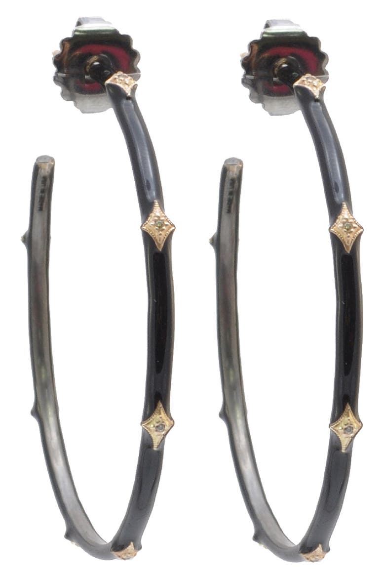 New World Diamond Enamel Hoop Earrings, Main, color, ROSE GOLD/ SILVER