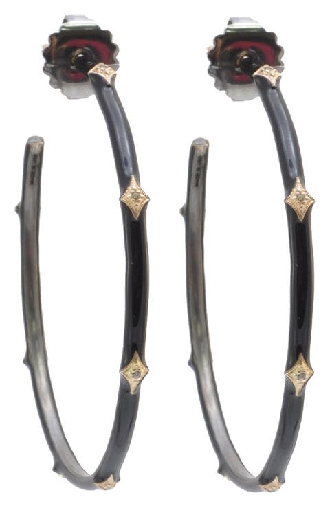 New World Diamond Enamel Hoop Earrings