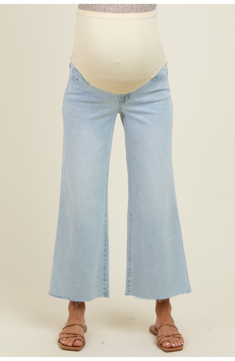 PinkBlush Raw Hem Cropped Wide Leg Maternity Jeans, Alternate, color, Light Blue