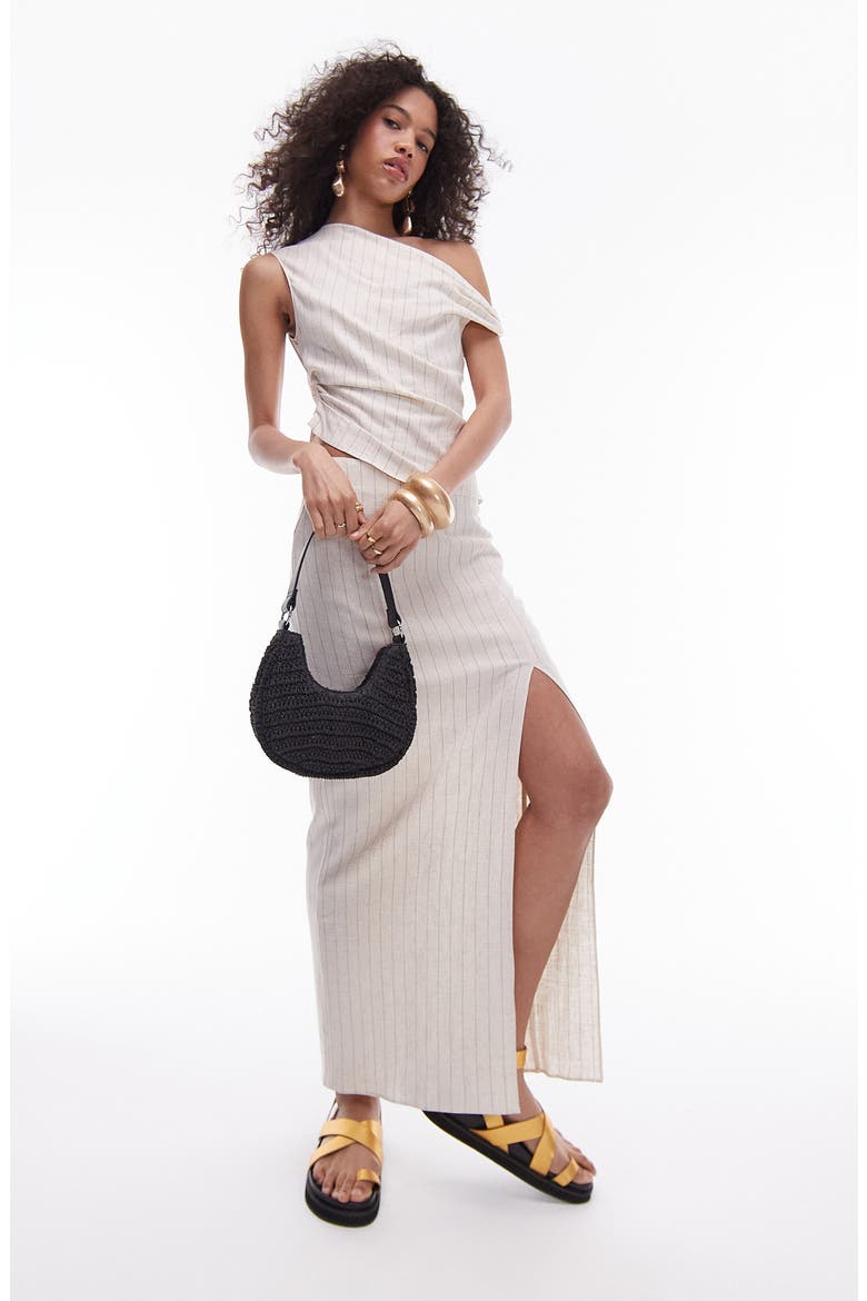 Pinstripe Maxi Skirt, Alternate, color, BEIGE