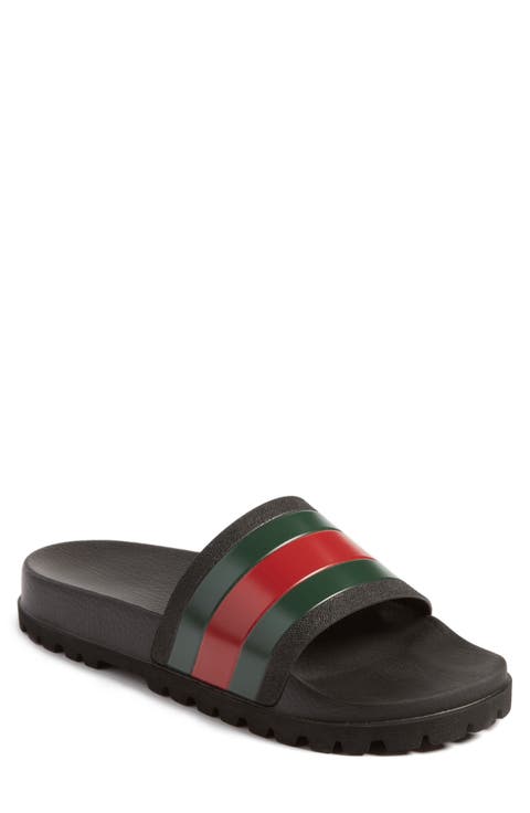 サンダル GUCCI Men Sandals Black Gucci leather slipper sandal Black Rubber ref.830872 - Joli