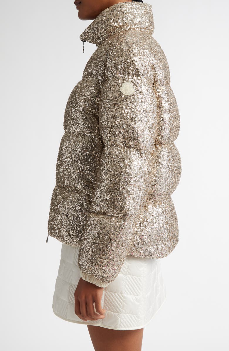 Moncler Anternes Sequin Down Puffer Jacket, Alternate, color, Yellow Gold