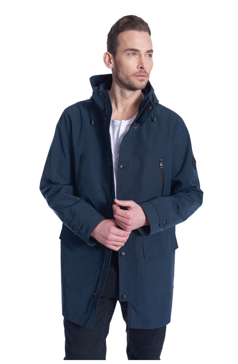 Alpine North BANKS - Weather Resistant Storm Jacket with Drawstring Hood Raincoat, Main, color, Navy