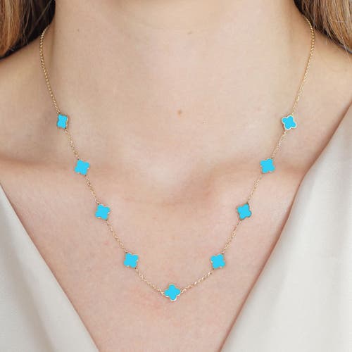 The Lovery Fine Jewelry Mini Turquoise Clover Necklace In Blue