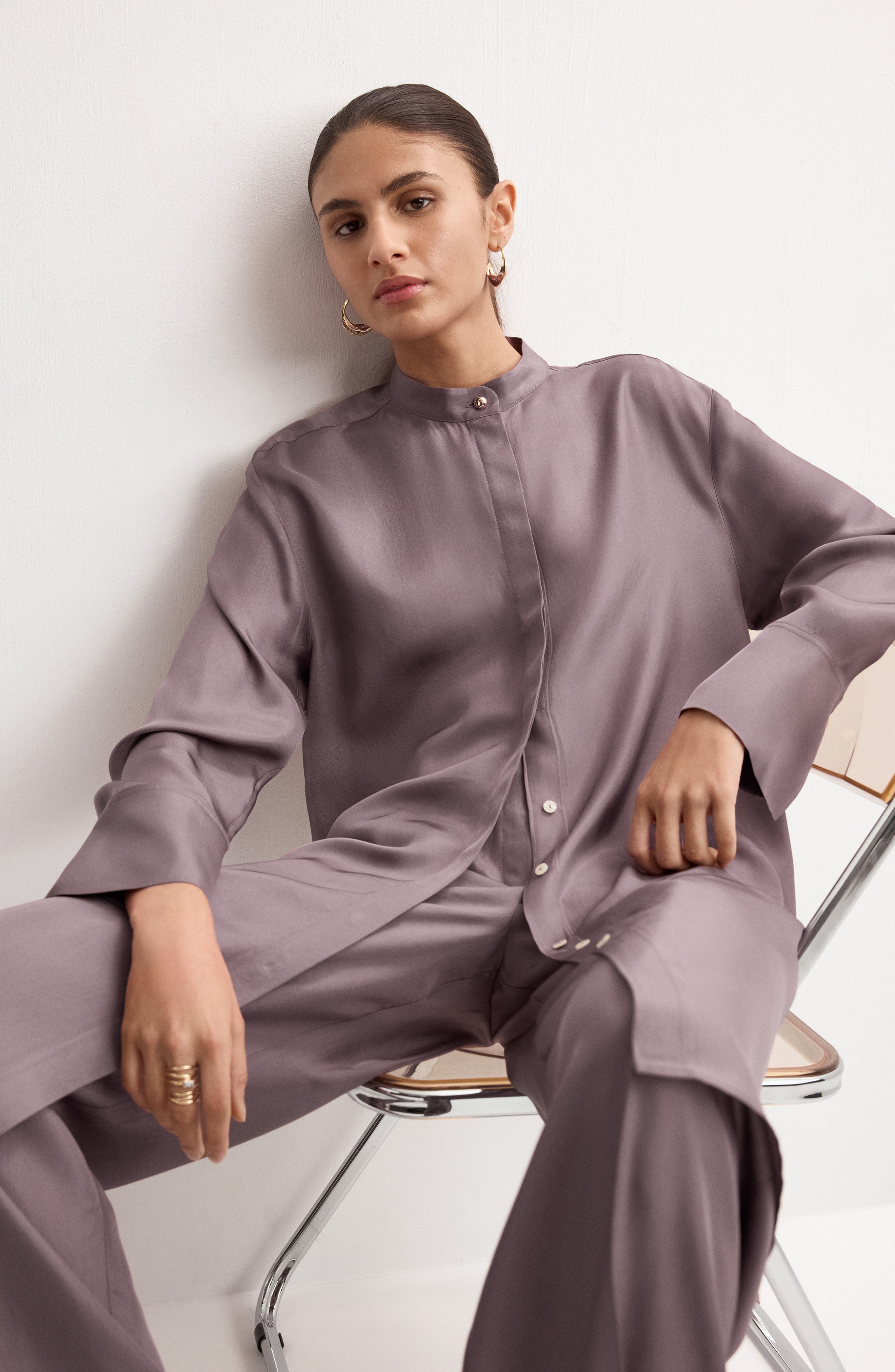 Long Shirt with Stand Collar - image 2