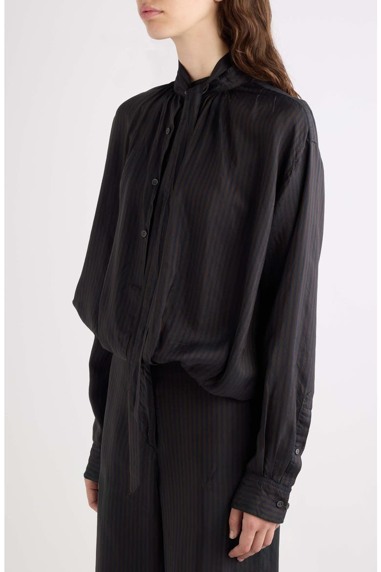 Cenvy Stripe Cupro Button-Up Shirt, Alternate, color, DARK BROWN