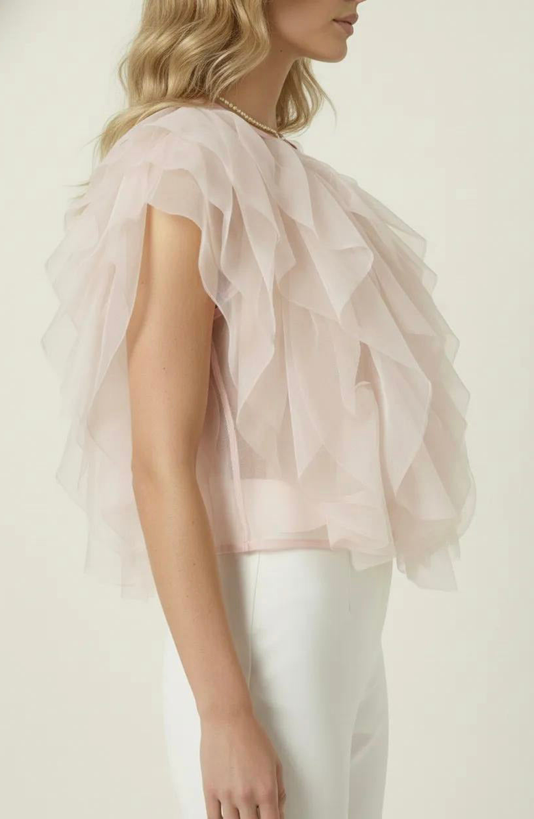 Modenaire Sheer Ruffled Tulle Blouse, Alternate, color, Pale Pink
