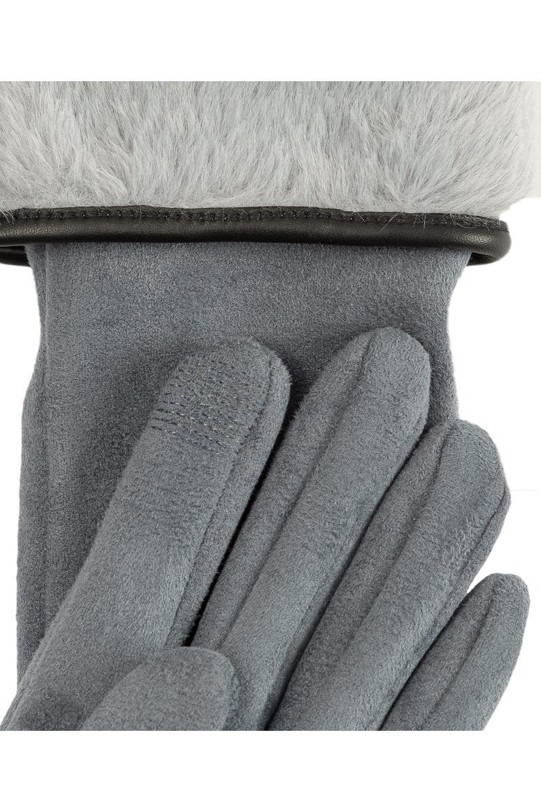 Stretch Suede Fold-Up Faux Fur Cuff Gloves, Alternate, color, Denim Blue