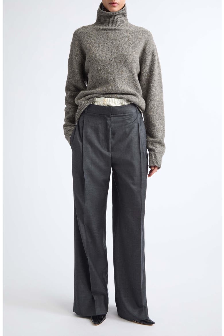Boxer Waist Wool Wide Leg Pants, Alternate, color, DARK GREY MELANGE