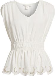 Treasure & Bond Eyelet Hem Peplum Top