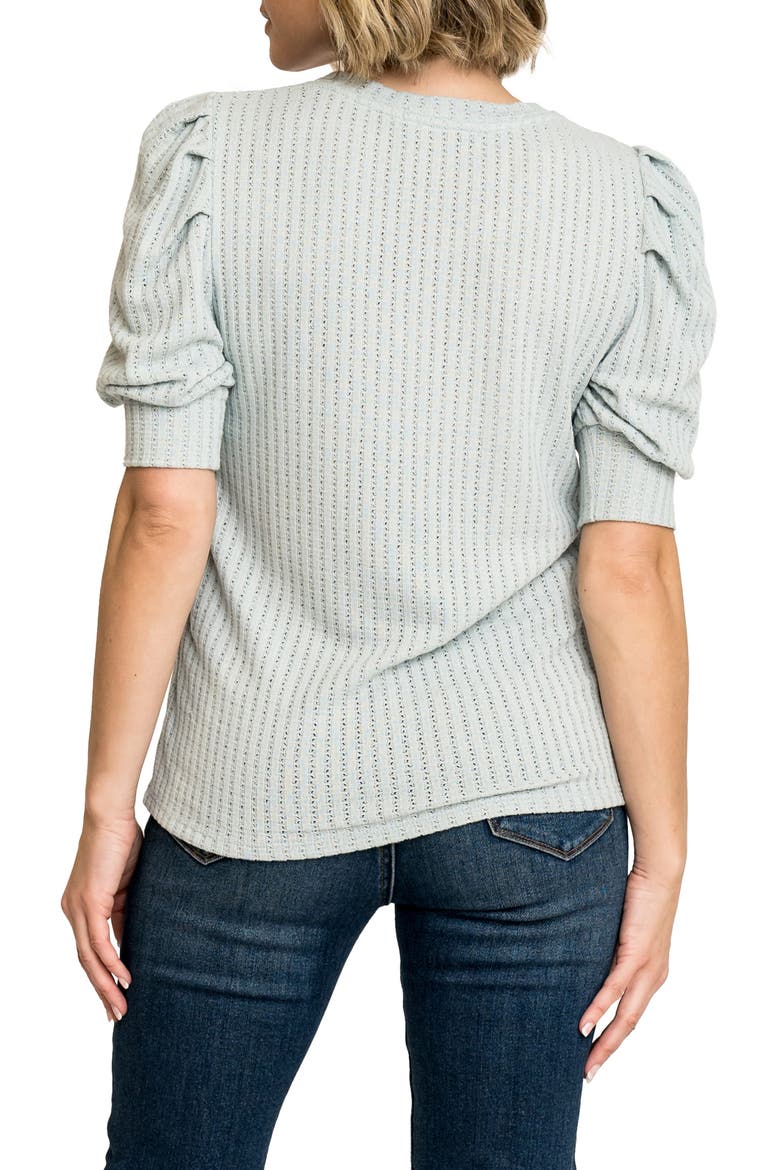 Pointelle Puff Sleeve Knit Top, Alternate, color, CHAMBRAY