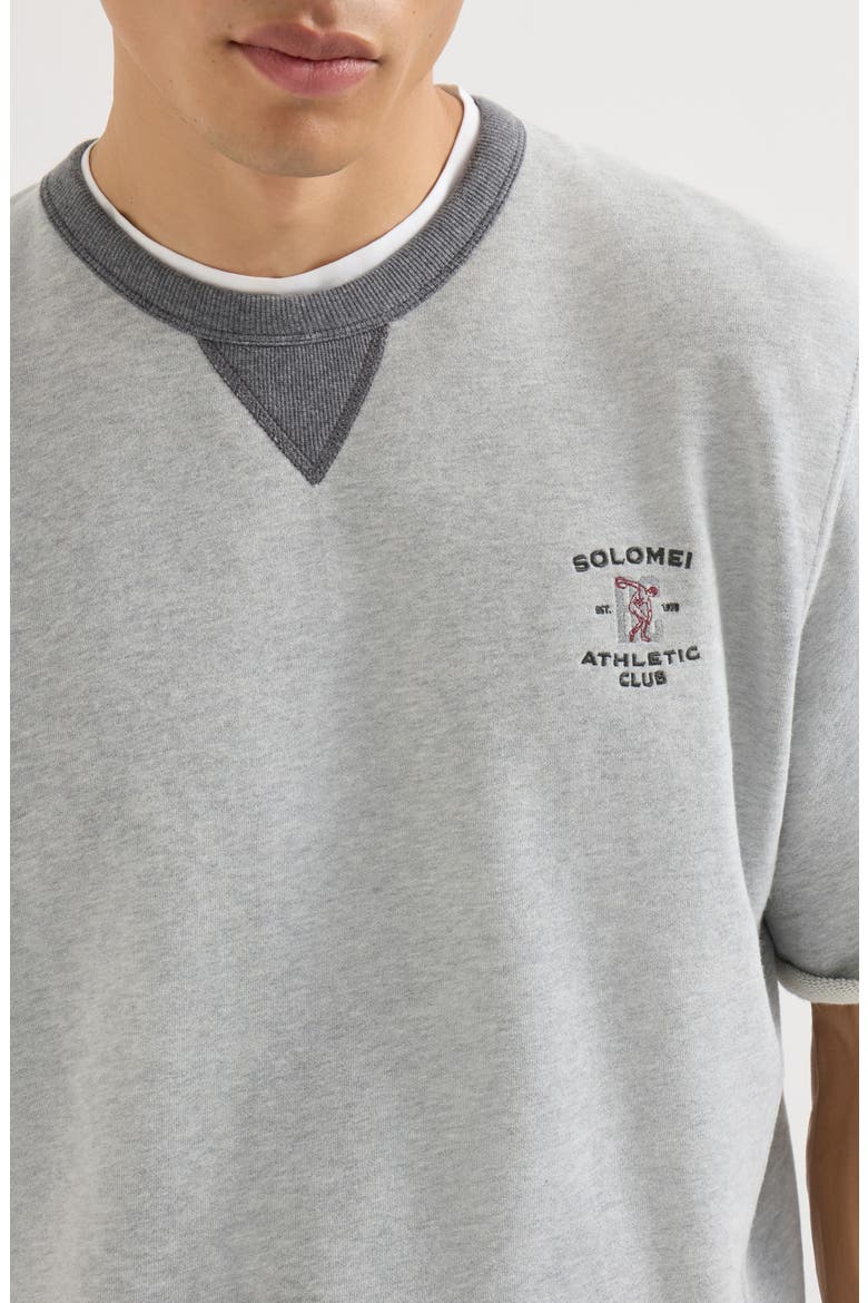 Cotton French terry short sleeve sweatshirt with embroidery, Alternate, color, Grey