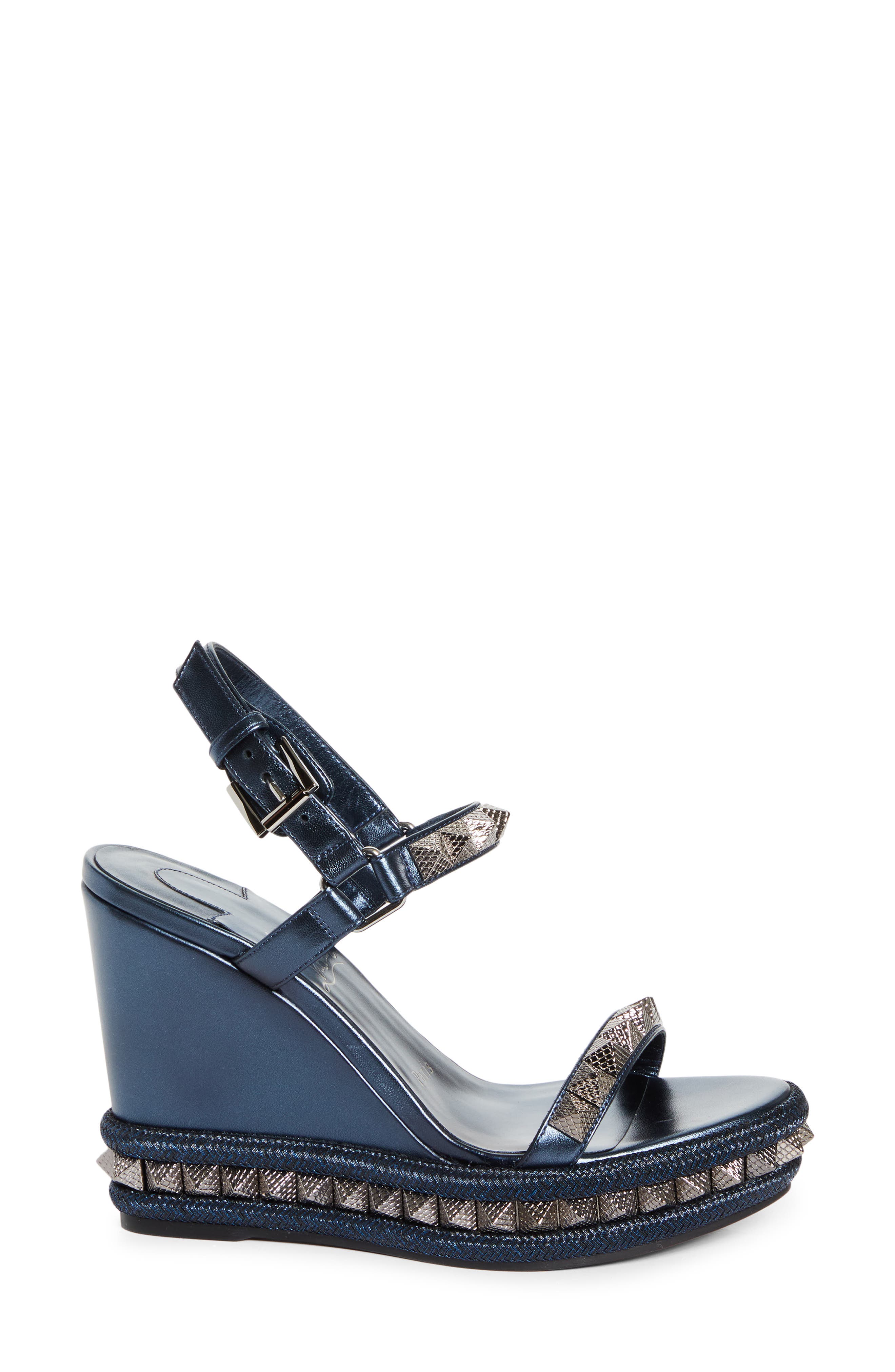 Christian Louboutin Pyraclou Wedge Sandal, Alternate, color, Last Night