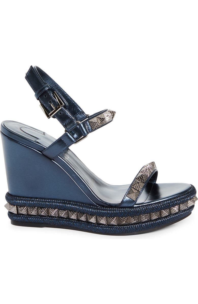 Christian Louboutin Pyraclou Wedge Sandal, Alternate, color, Last Night