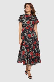 Wallis Floral Burn Out Ruffle Midi Dress