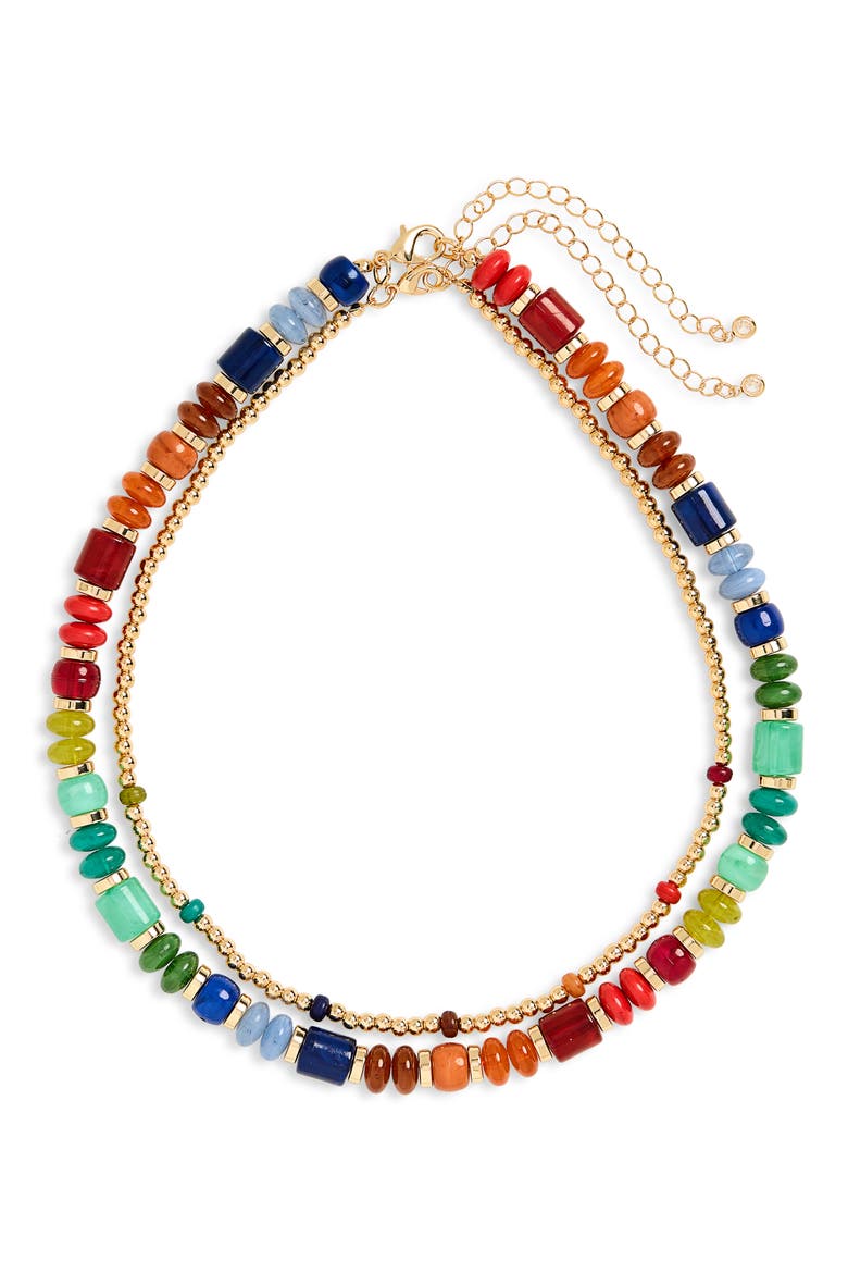2-Pack Assorted Beaded Necklace Set, Main, color, RAINBOW MULTI- GOLD