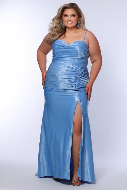 Sydney's Closet Sweetheart Neckline Ruched Slim Fitted Plus Size Gown In Bluejay