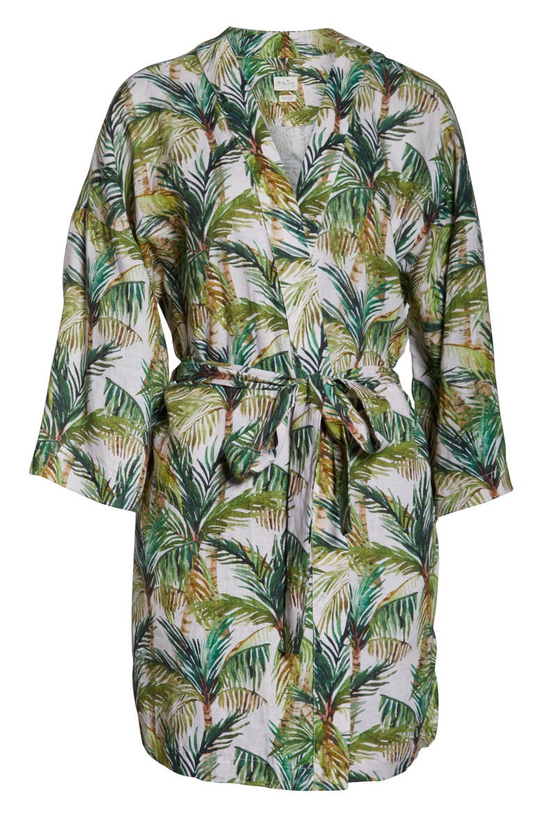 Lola Frond Print Short Robe, Alternate, color, BREEZY PALMS
