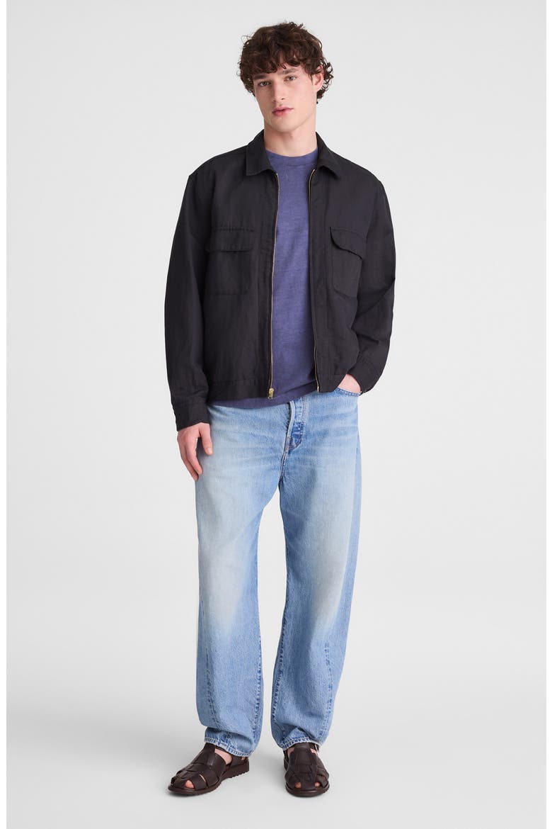 Zip Front Organic Cotton & Linen Jacket, Alternate, color, BLACK