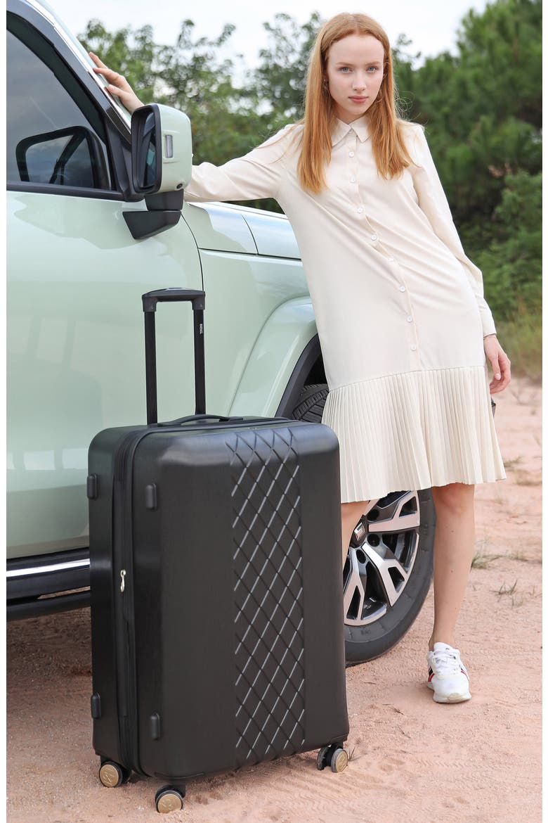 Three-Piece Diamond Hardside Spinner Luggage Set, Alternate, color, BLACK