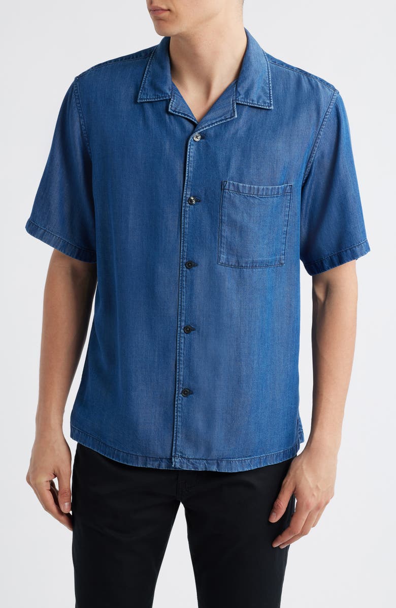 Theory Noll Short Sleeve Camp Shirt, Main, color, Dark Wash