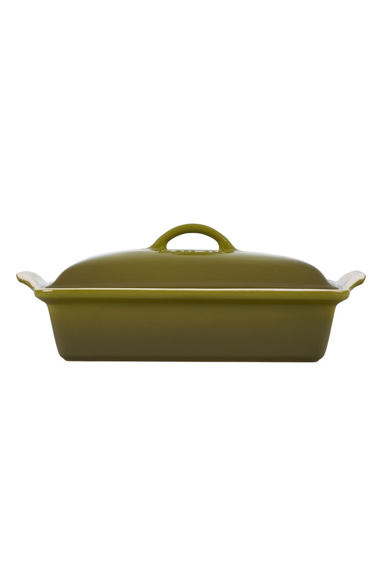 Le Creuset Heritage 4 Quart Covered Rectangular Stoneware Casserole, Alternate, color, Olive