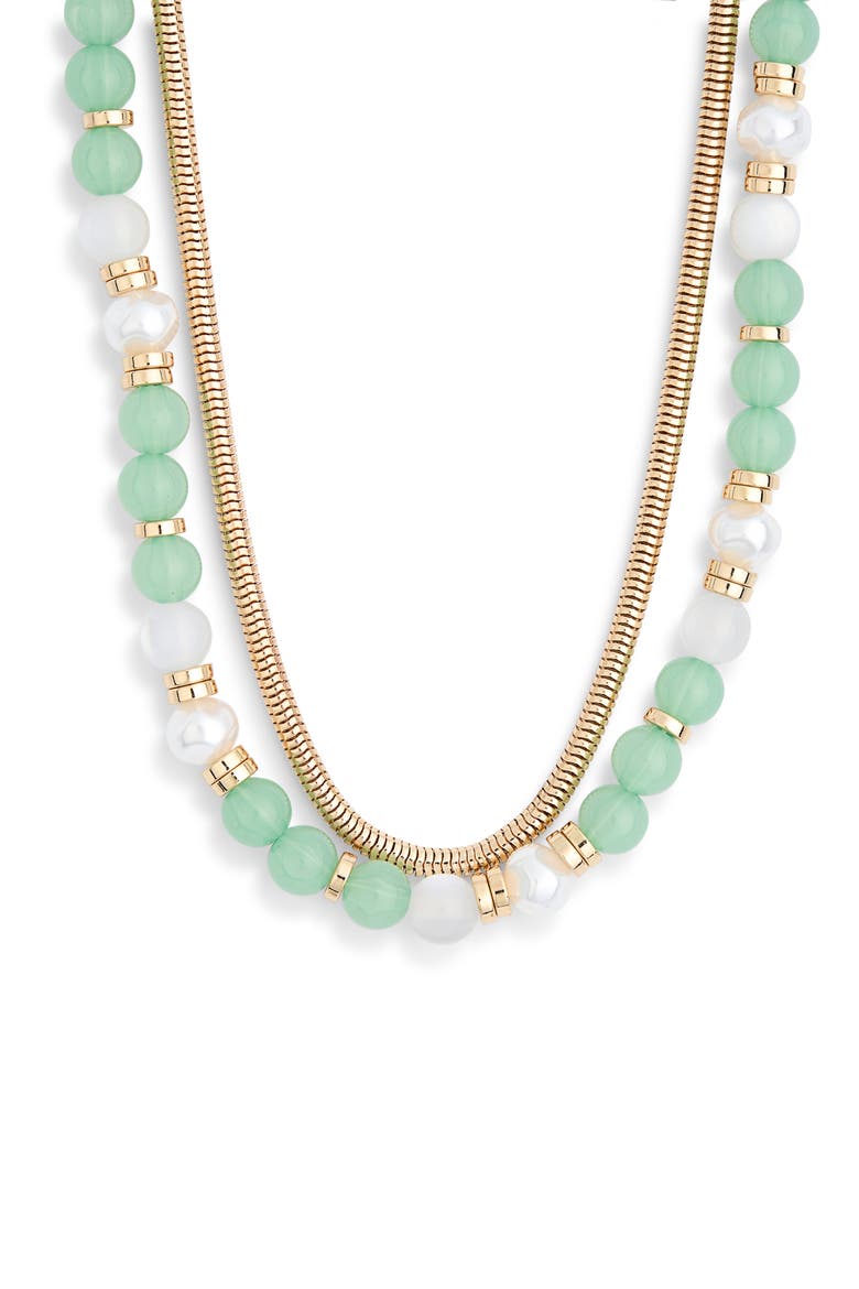 Layered Chain & Bead Necklace, Main, color, MINT- GOLD